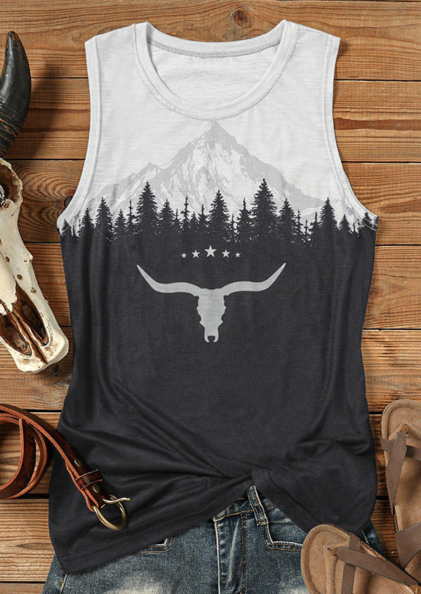 

Tank Tops Steer Skull Mountain Tree Star Tank Top in Gray. Size