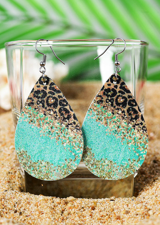 

Earrings Glitter Leopard PU Leather Water Drop Earrings in Multicolor. Size