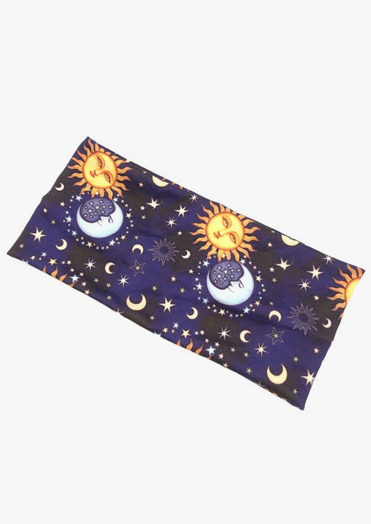 

Serape Striped Floral Sun Moon Star Yoga Sports Headband in Blue. Size