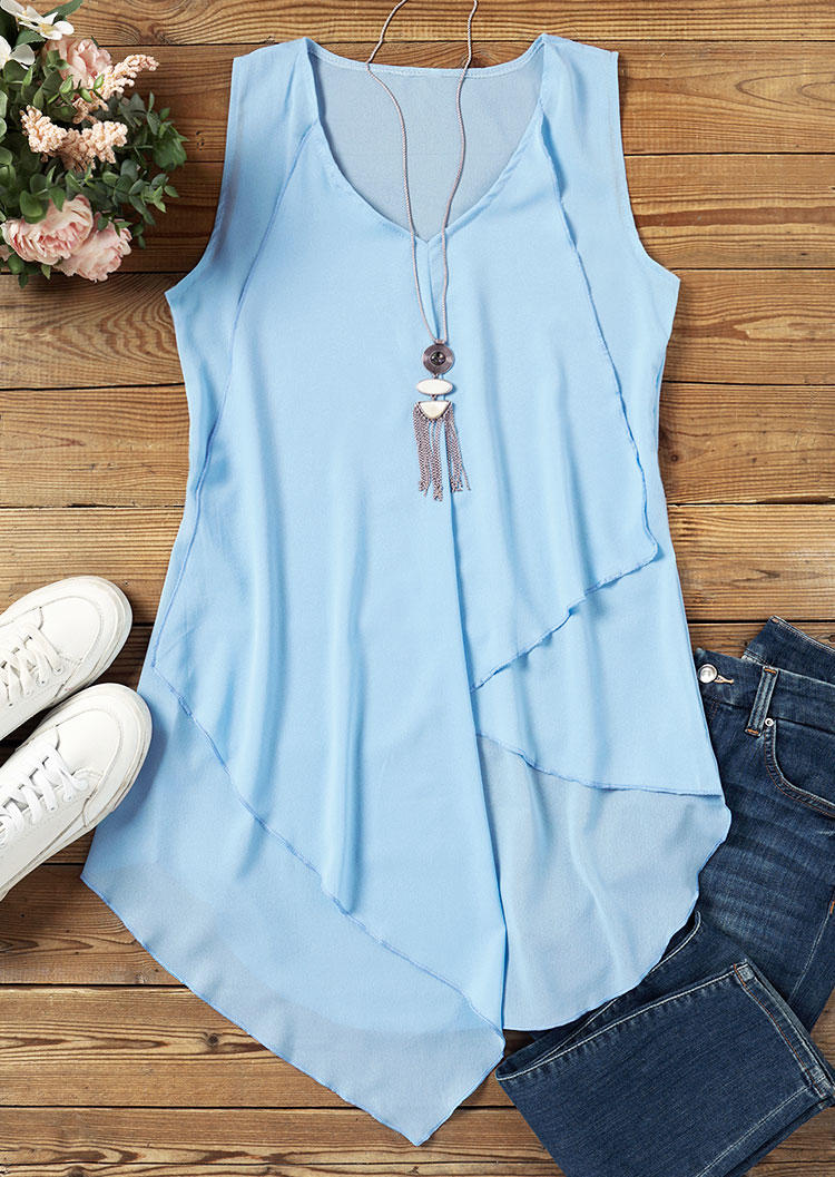

Tank Tops Asymmetric Hem Chiffon V-Neck Tank Top - Sky Blue in Blue. Size