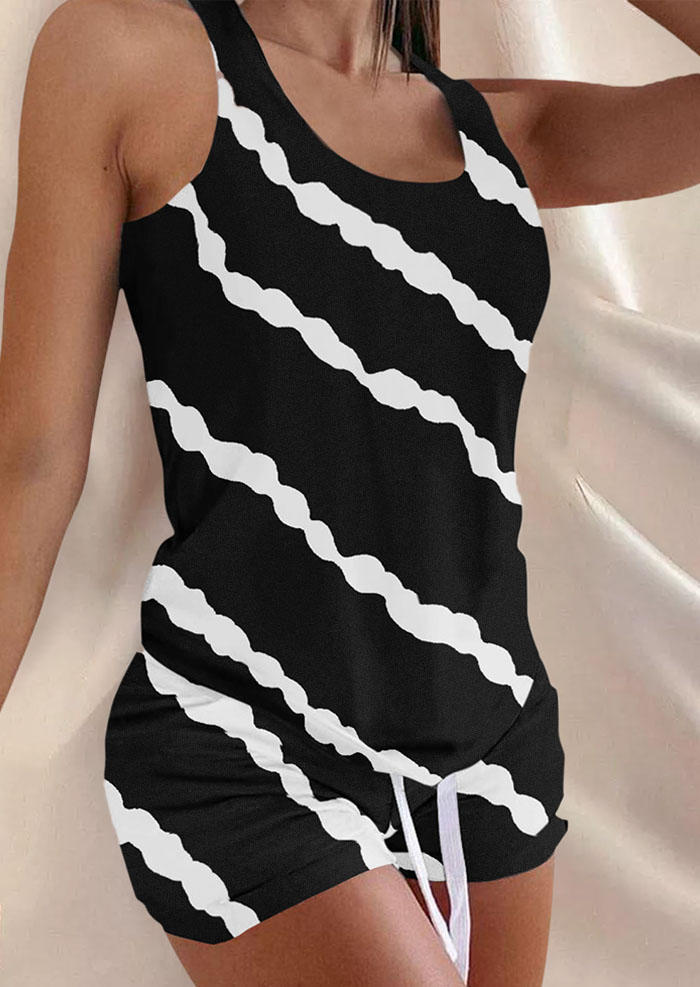 Striped Tie Dye Racerback Tank And Tie Shorts Pajamas Set