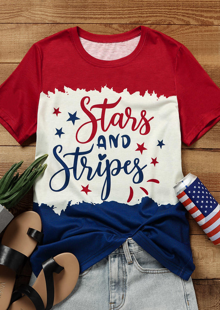 

T-shirts Tees Stars And Strips Color Block T-Shirt Tee in Multicolor. Size