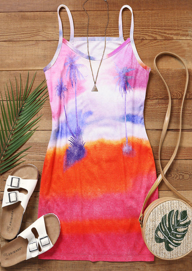 

Mini Dresses Tie Dye Coconut Tree Pocket Mini Dress in Multicolor. Size: L,M