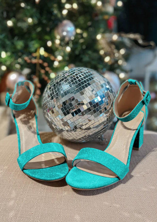 

Sandals Buckle Strap Round Toe Heeled Sandals - Cyan in Blue. Size: ,38,39,40,41