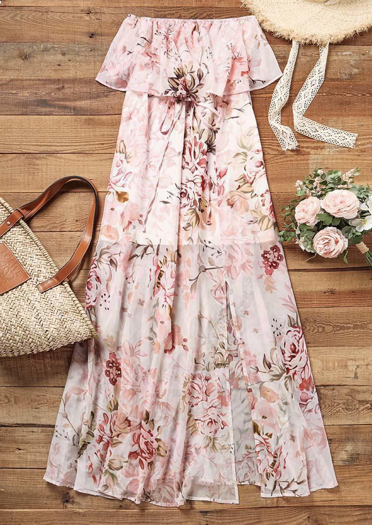

Maxi Dresses Floral Ruffled Bandeau Maxi Dress in Multicolor. Size