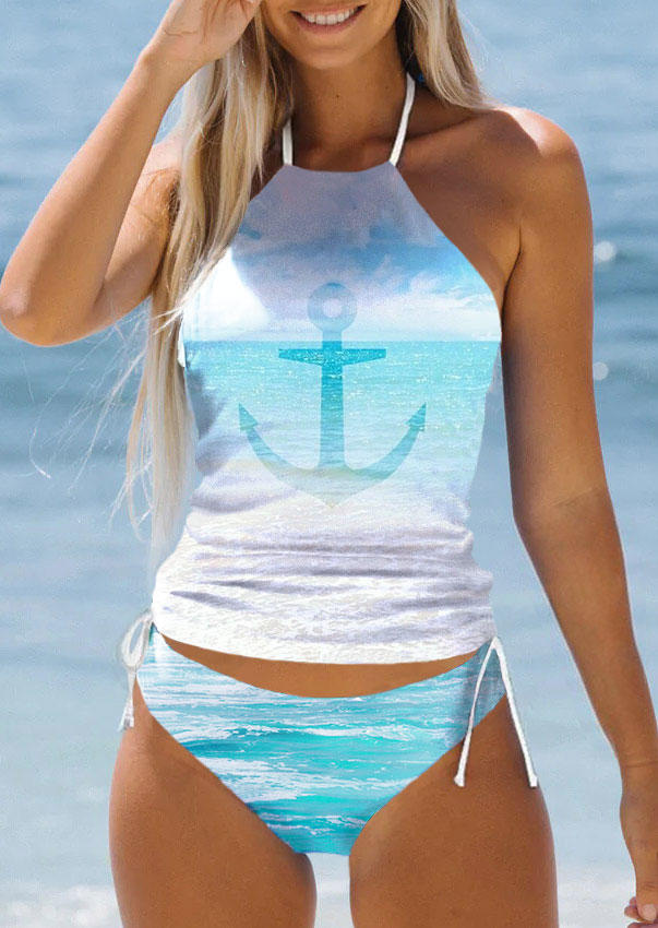 Anchor Ocean Drawstring Halter Tankini Set