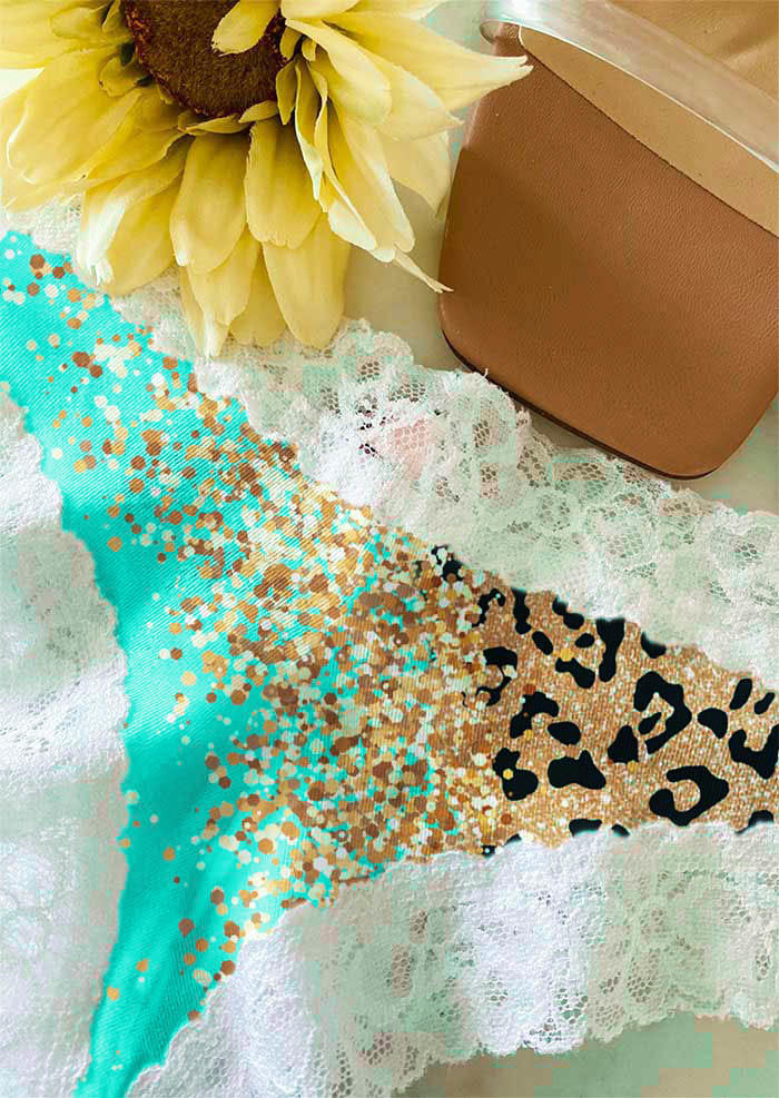 

Panties Glitter Leopard Lace Splicing Panties in Multicolor. Size: L,M,,XL