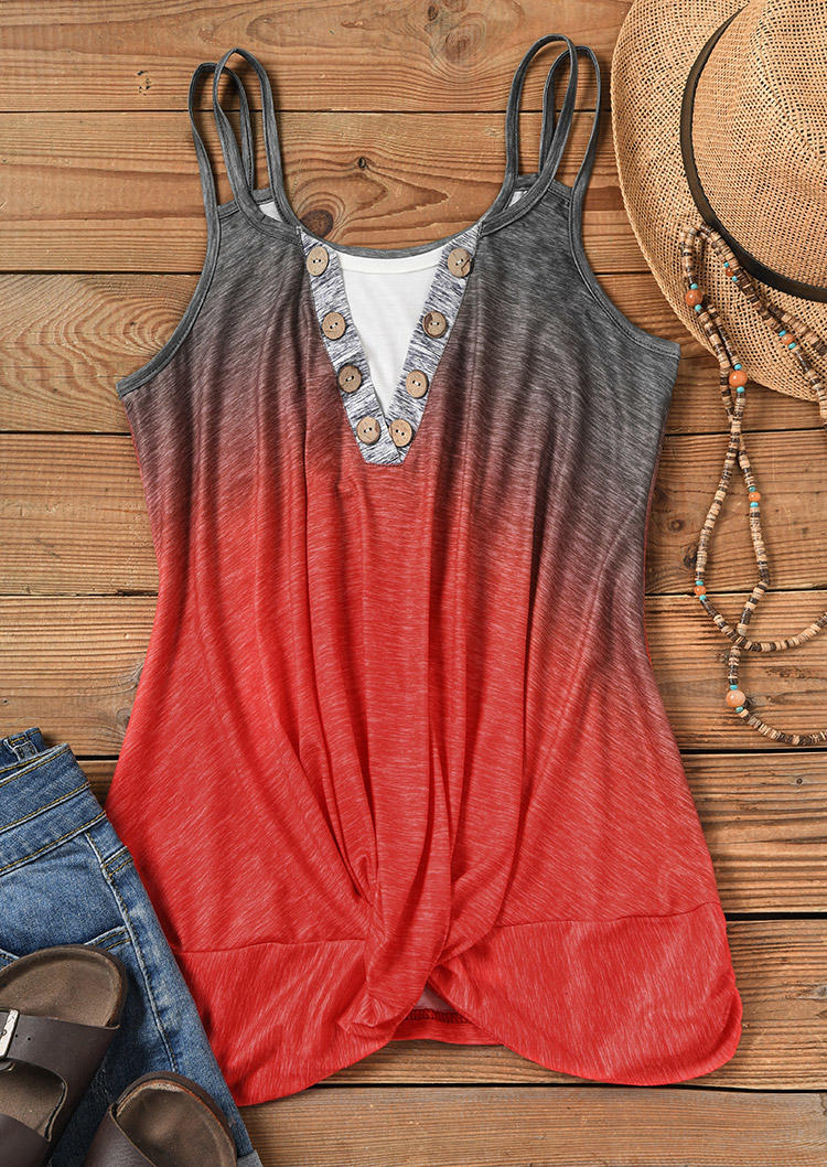 

Tank Tops Gradient Button Twist Fake Two-Piece Tank Top in Multicolor. Size: L