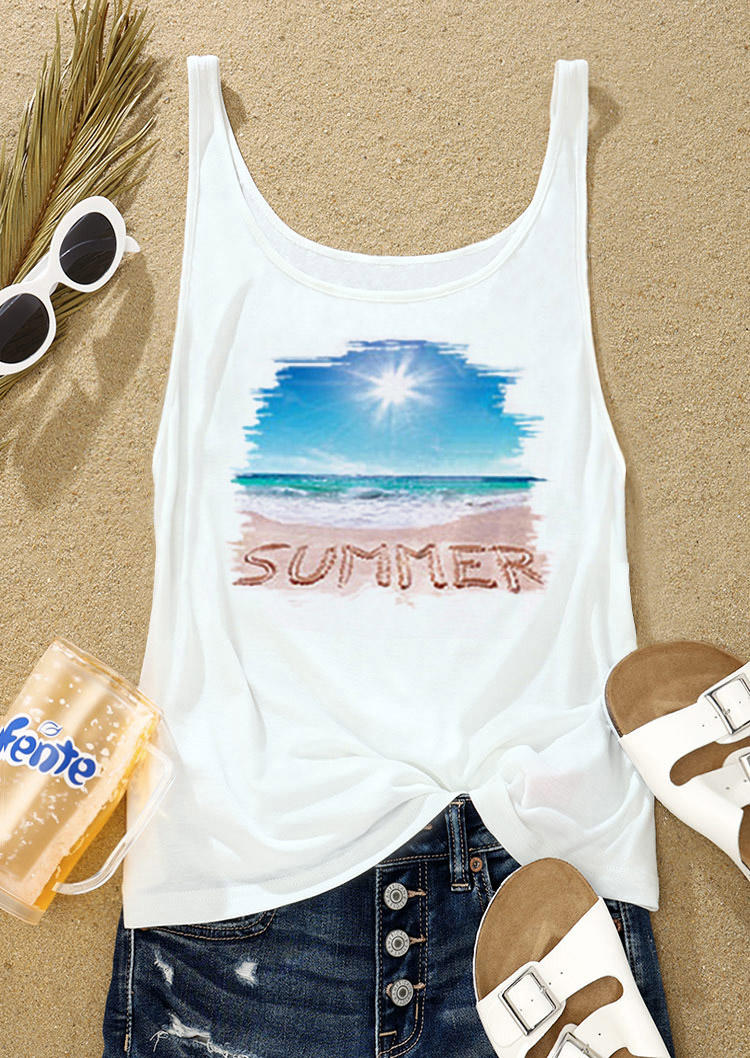 

Tank Tops Summer Beach Scenery Tank Top in White. Size: L,M,,XL