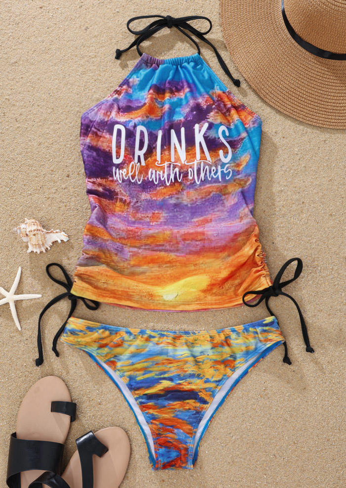 

Tankinis Drinks Well With Others Drawstring Halter Tankini Set in Multicolor. Size: L,M,,XL