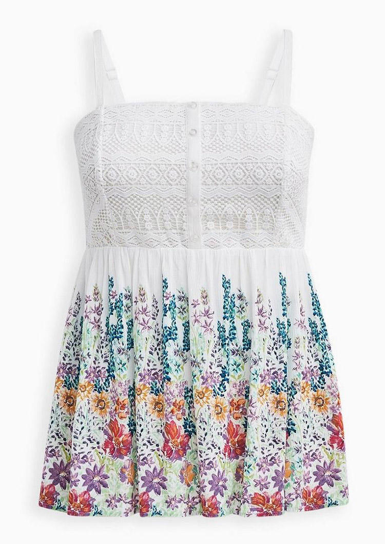 Ditsy Floral Lace Ruffled Button Camisole