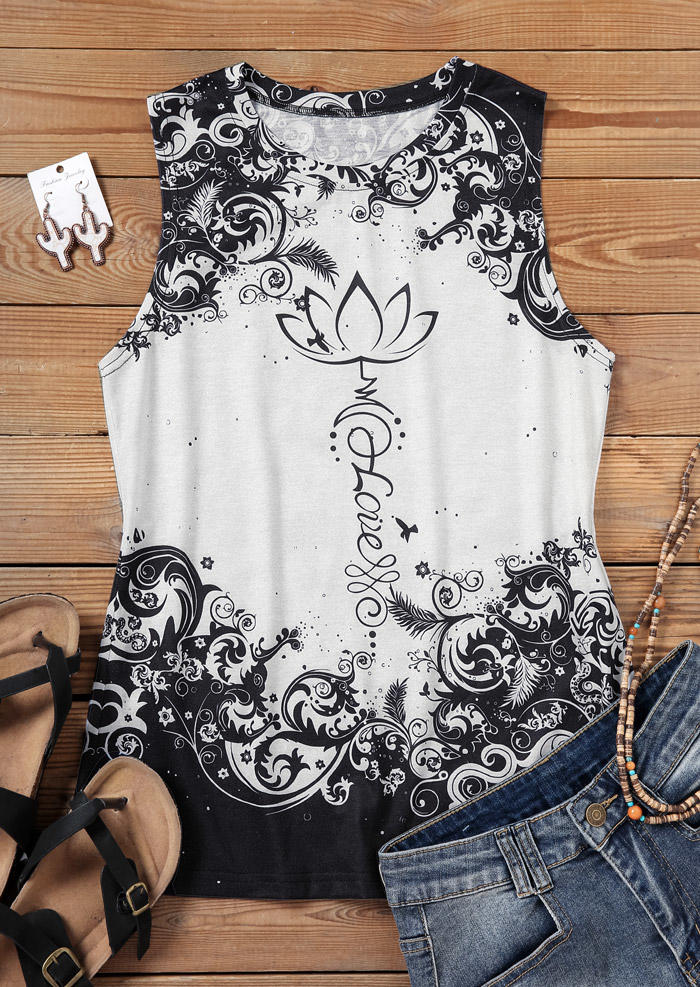

Tank Tops Love Lotus O-Neck Tank Top - Light Grey in Gray. Size