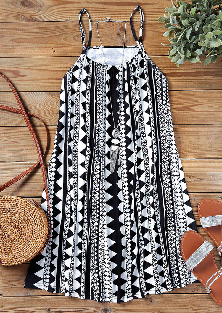 

Mini Dresses Geometric Flowy Spaghetti Strap Mini Dress in Black. Size: L,,XL