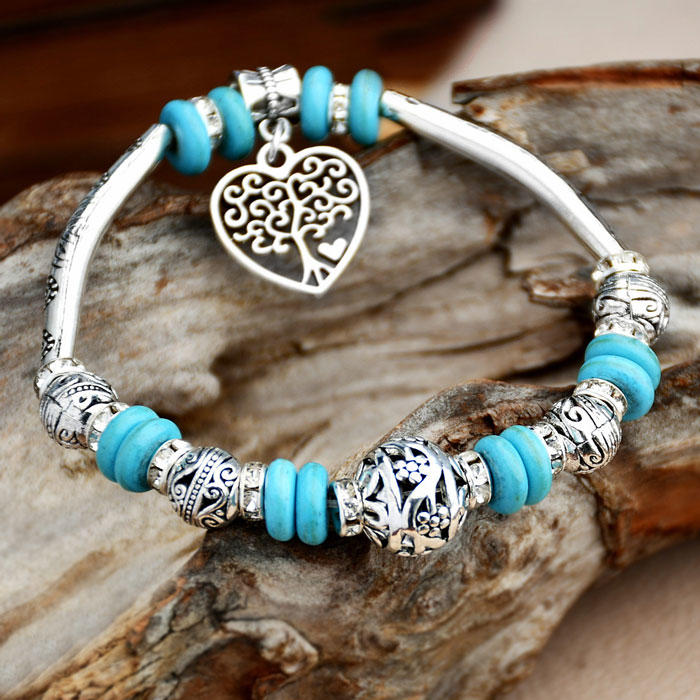 Tree Of Life Turquoise Heart Bracelet