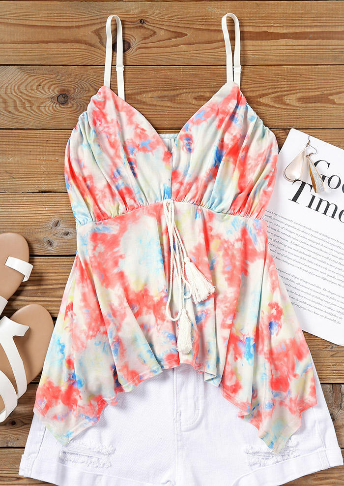 

Tank Tops Tie Dye Tassel Ruffled Camisole in Multicolor. Size: L,,XL