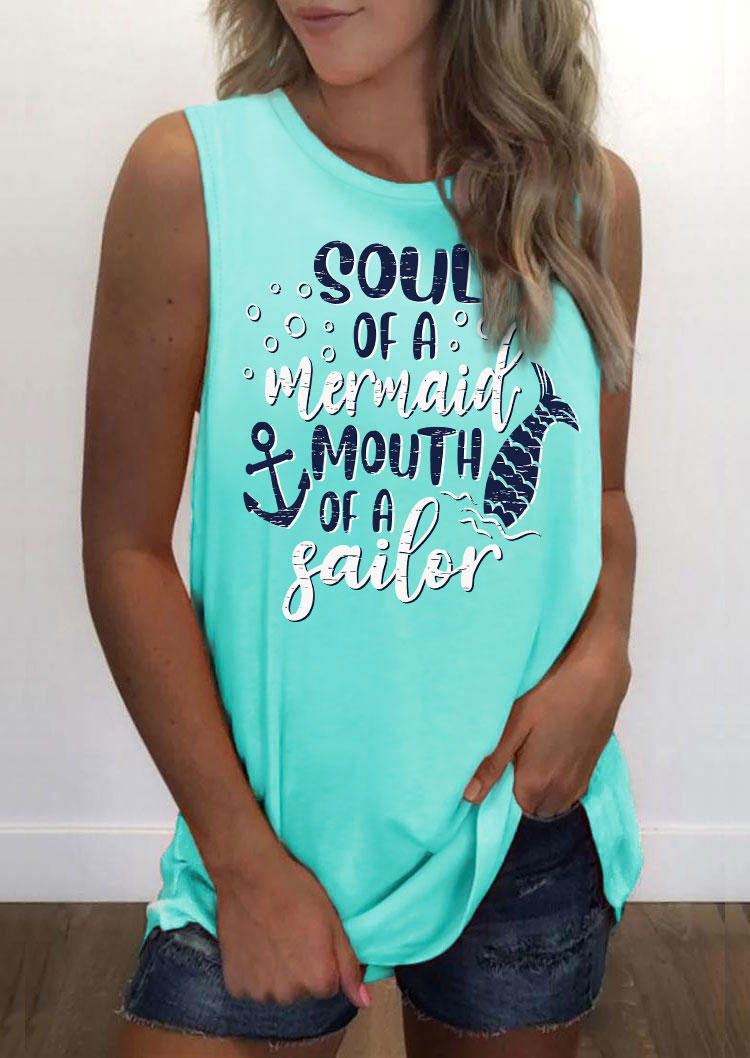 

Tank Tops Soul Of A Mermaid Mouth Of A Sailor Tank Top - Cyan in Blue. Size