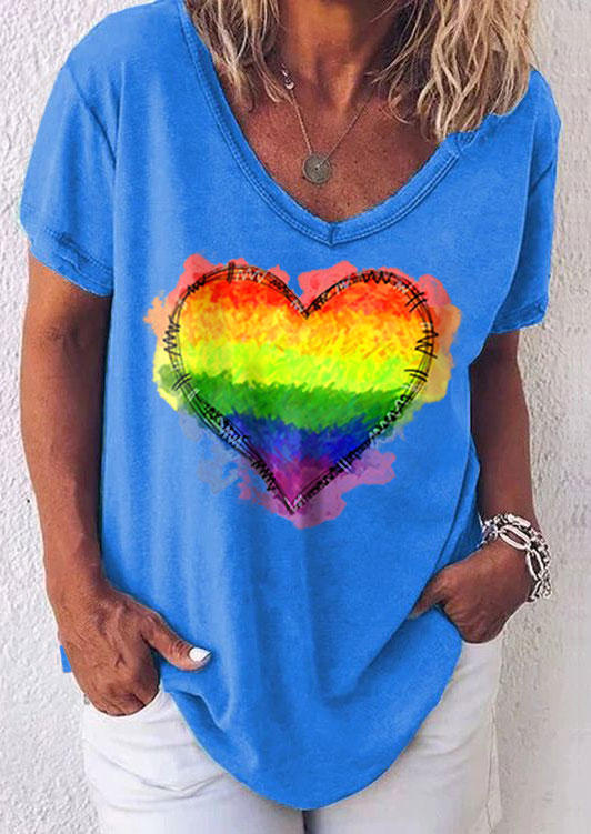 

T-shirts Tees Heart Short Sleeve Casual T-Shirt Tee in Blue. Size: L,M,,XL