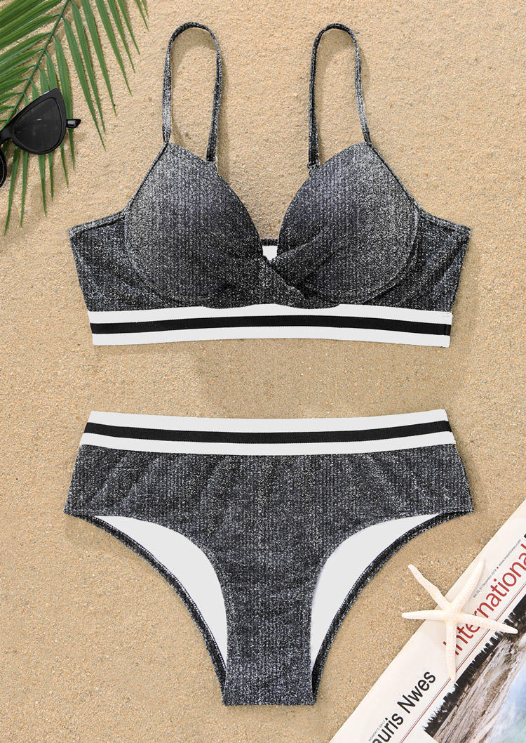 

Bikini Sets Striped Spaghetti Strap Bikini Set - Dark Grey in Gray. Size: L,M,,XL