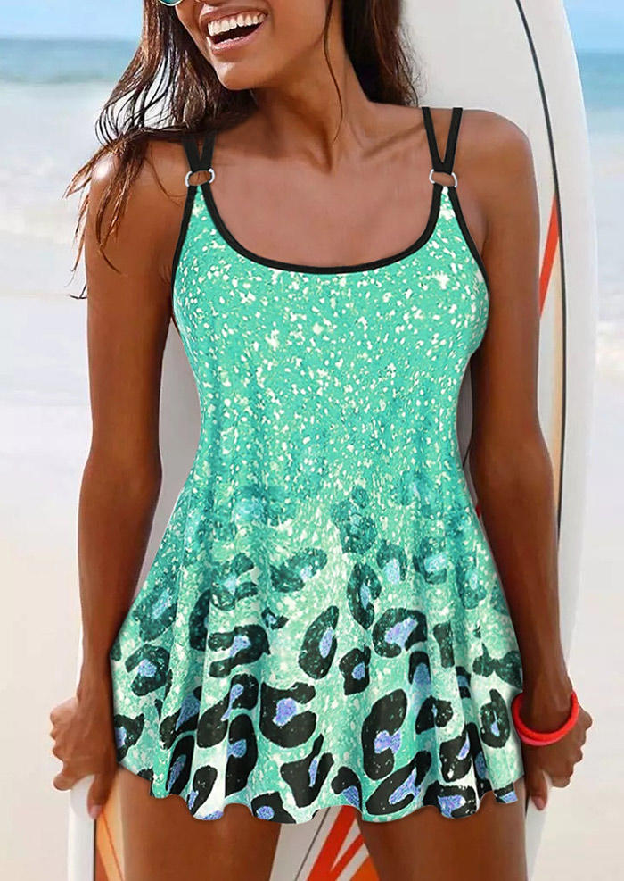 Leopard Gradient Criss-Cross Hollow Out Tankini Set