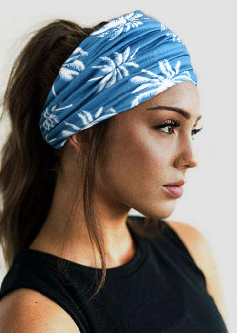 

Coconut Tree Elastic Sports Wide Headband in Blue. Size