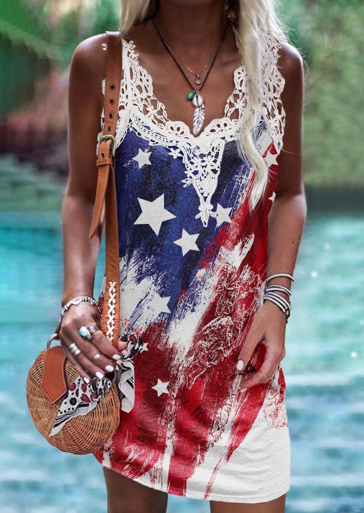 American Flag Lace Splicing Mini Dress