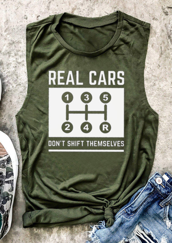 

Tank Tops Real Cars Don't Shift Themselves Tank Top - Army Green in Green. Size