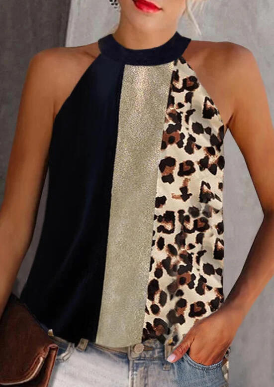 

Tank Tops Leopard Color Block Casual Tank Top in Multicolor. Size: L,,XL