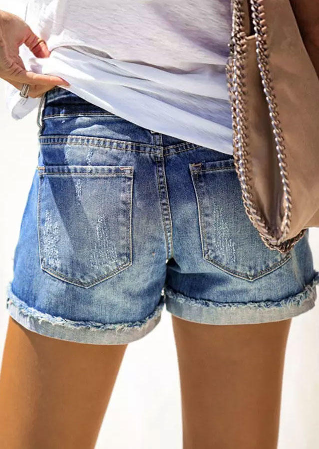 

Shorts Sunflower American Flag Pocket Ripped Denim Shorts in Blue. Size