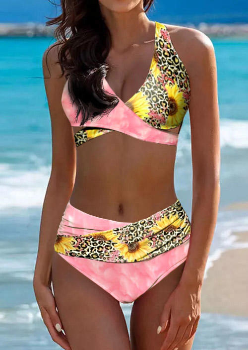 Sunflower Leopard Halter Tie Bikini Set - Pink