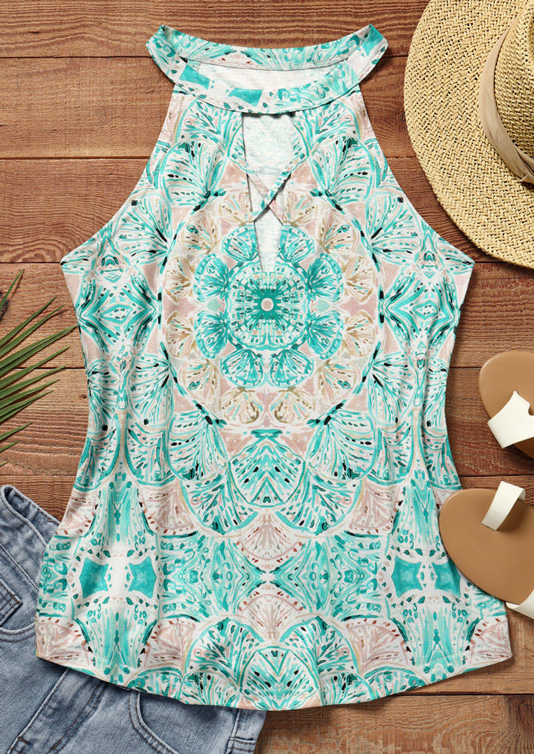

Tank Tops Floral Shell Criss-Cross Keyhole Neck Tank Top in Multicolor. Size: L,M,,XL