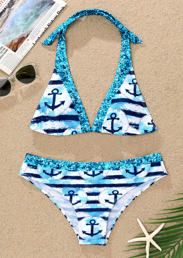 

Bikini Sets Glitter Anchor Halter Bikini Set in Multicolor. Size