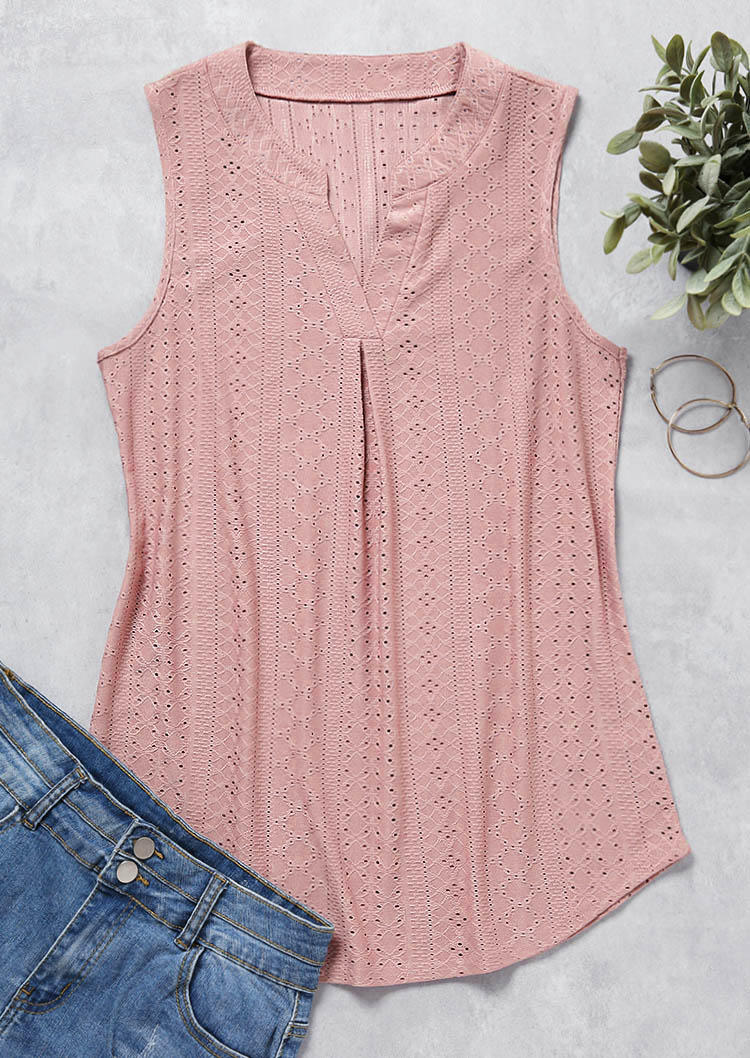 

Tank Tops Hollow Out Notched Neck Tank Top in Pink. Size: L