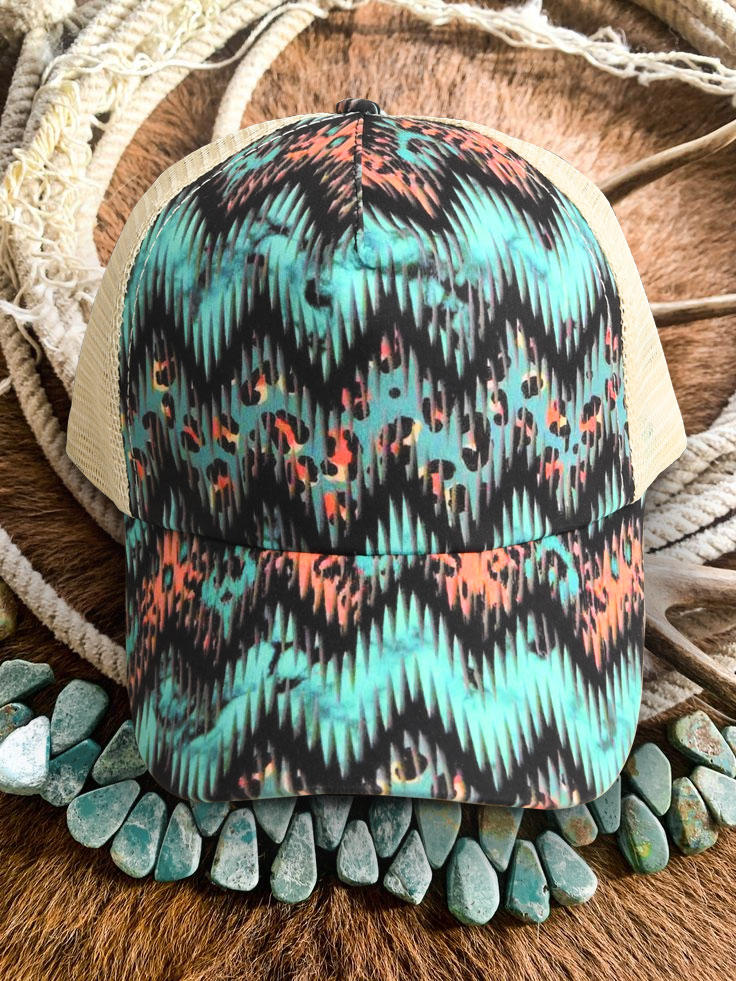 

Hats Aztec Geometric Leopard Mesh Criss-Cross Baseball Cap in Multicolor. Size