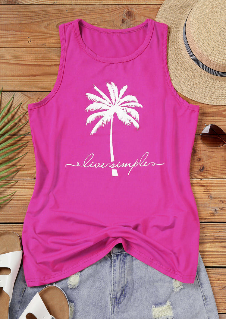 

Tank Tops Live Simple Coconut Tree Casual Tank Top - Rose Red in Red. Size