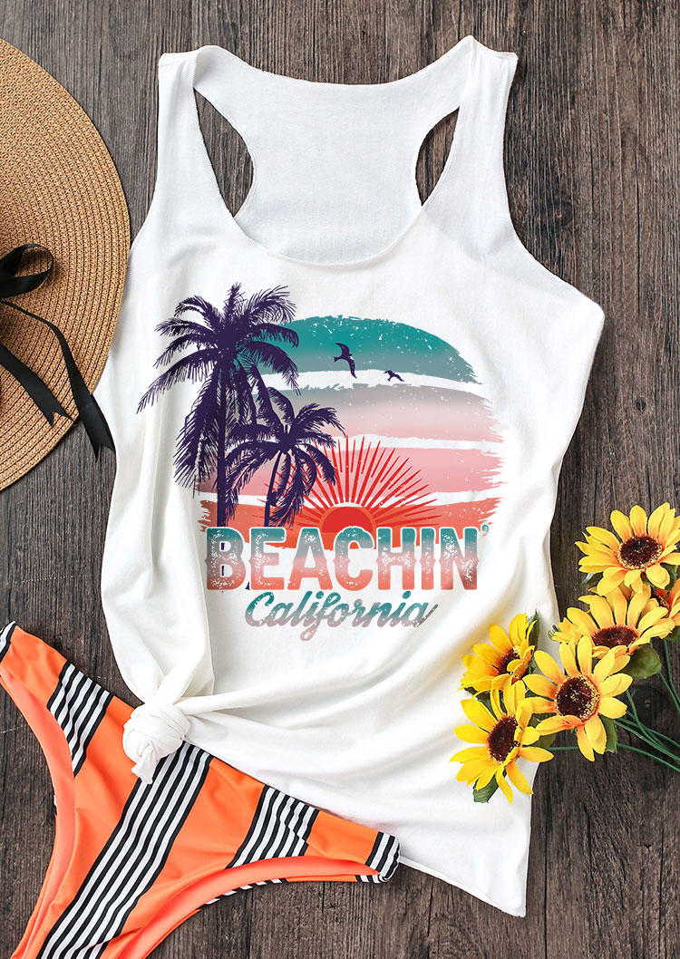 

Tank Tops Beachin' California Color Block Racerback Tank Top in White. Size
