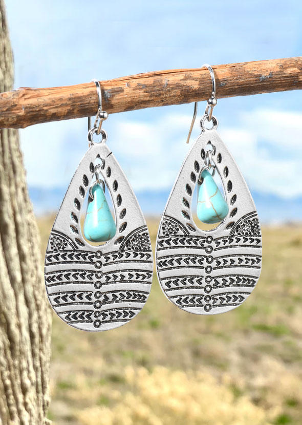 

Earrings Turquoise Hollow Out Water Drop Earrings in Silver. Size