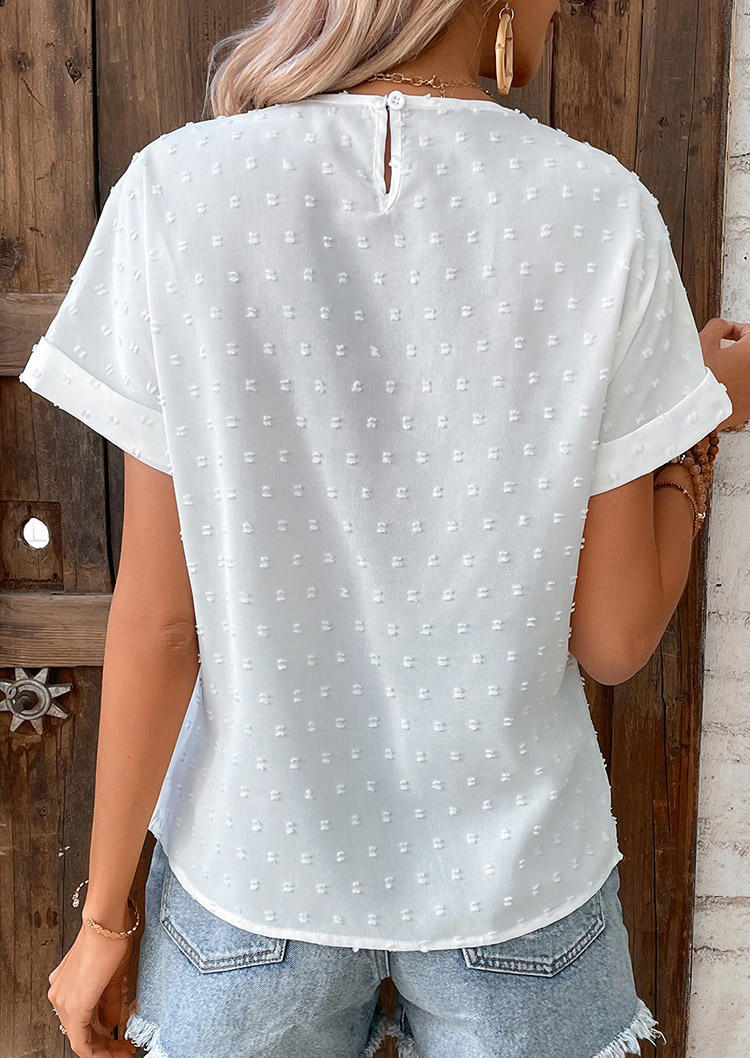Lace Splicing Button Dotted Swiss Blouse - White