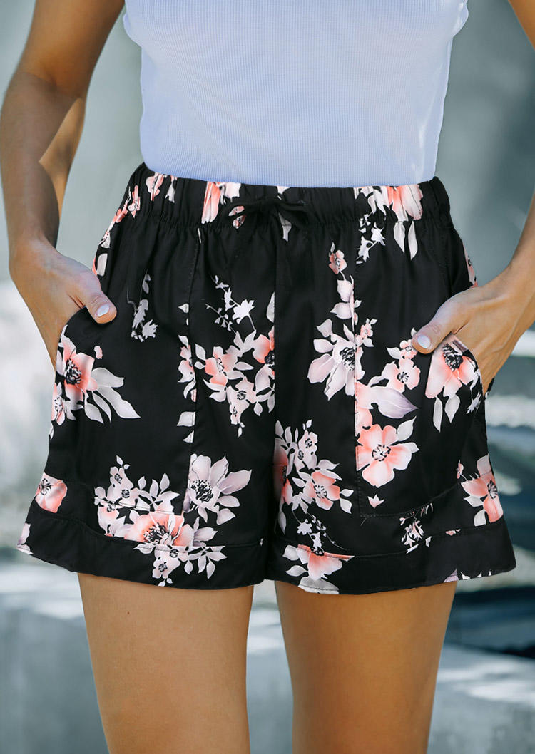 Floral Pocket Drawstring Tie Shorts