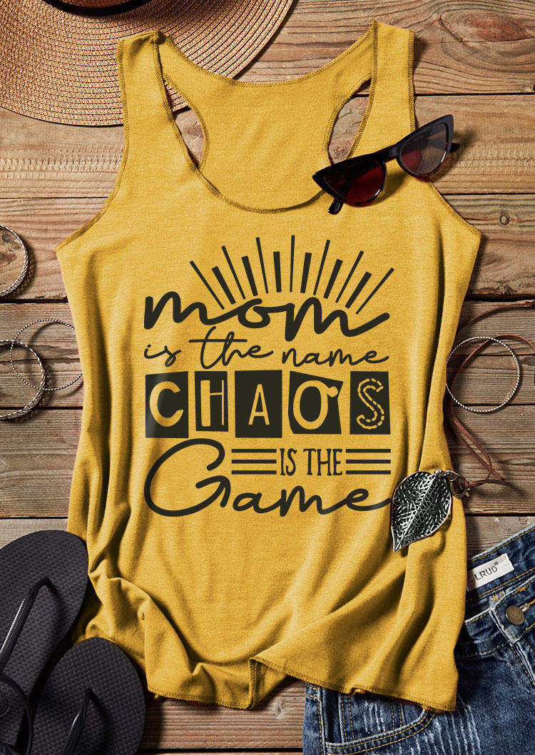 

Tank Tops Mom Is The Name Chaos Is The Game Racerback Tank Top in Yellow. Size