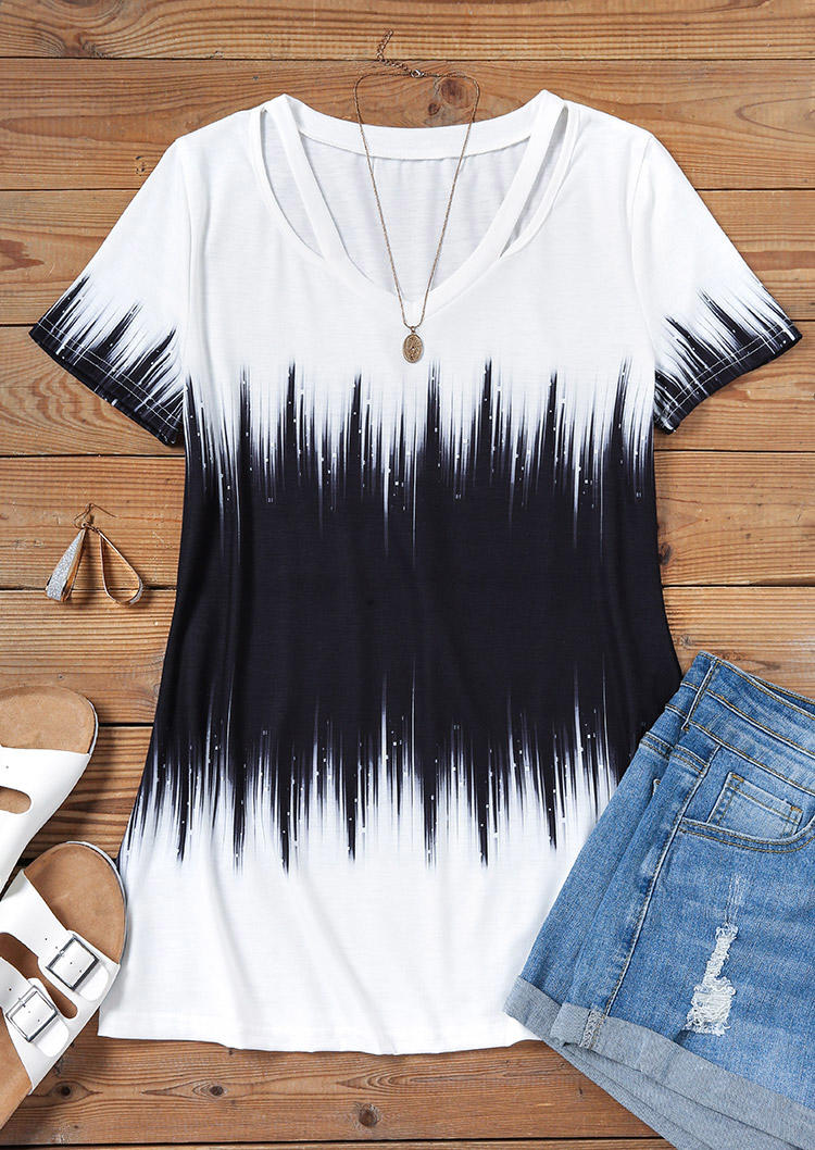 Gradient Cut Out Short Sleeve Blouse