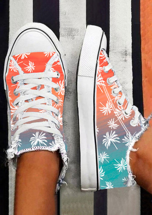 

Sneakers Gradient Coconut Tree Lace Up Flat Sneakers in Multicolor. Size