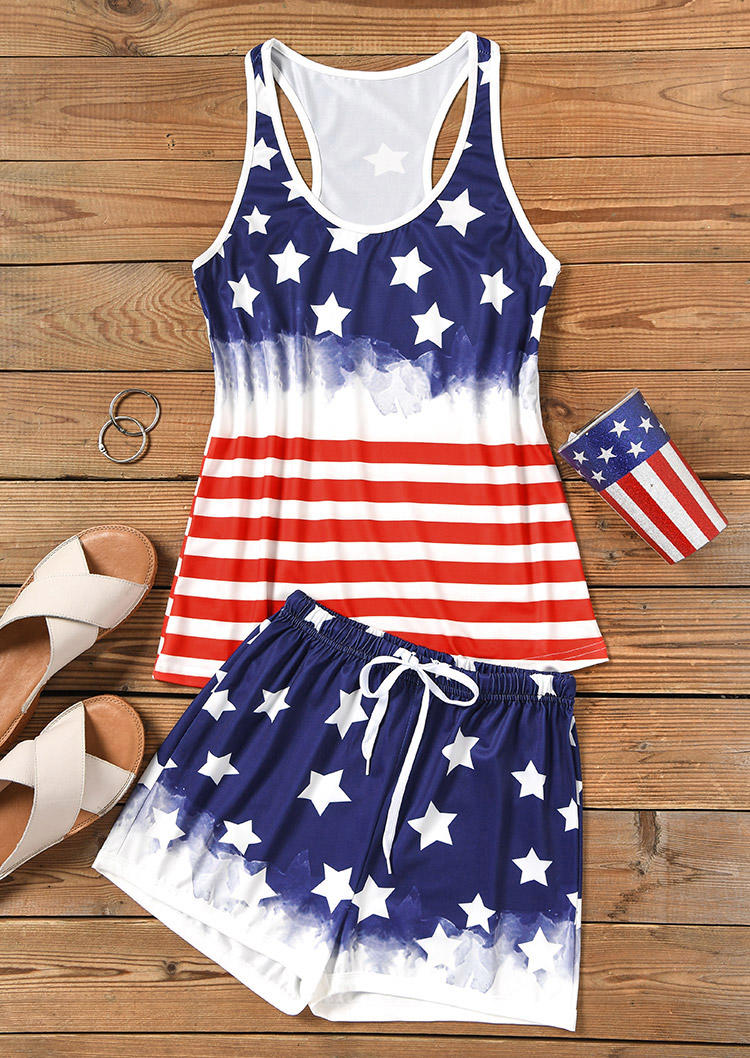 

Sleepwear American Flag Tank And Shorts Pajamas Set in Multicolor. Size