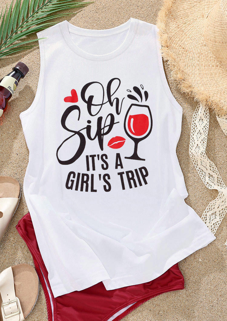

Tank Tops Oh Sip It' A Girl' Trip Tank Top in White. Size