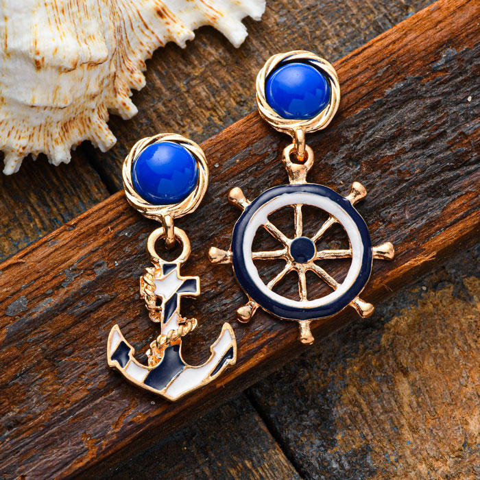 Anchor Wheel Alloy Stud Earrings