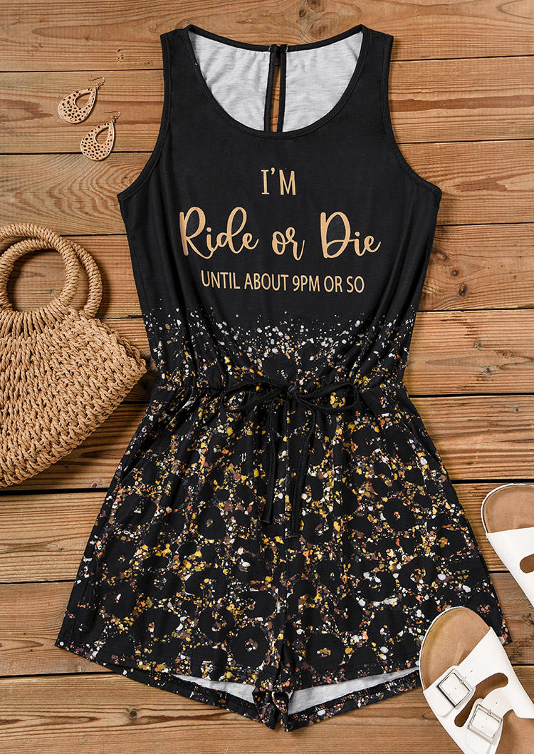 

Jumpsuits & Rompers I'm Ride Or Die Until About 9PM Or So Leopard Romper in Black. Size: L,M,,XL