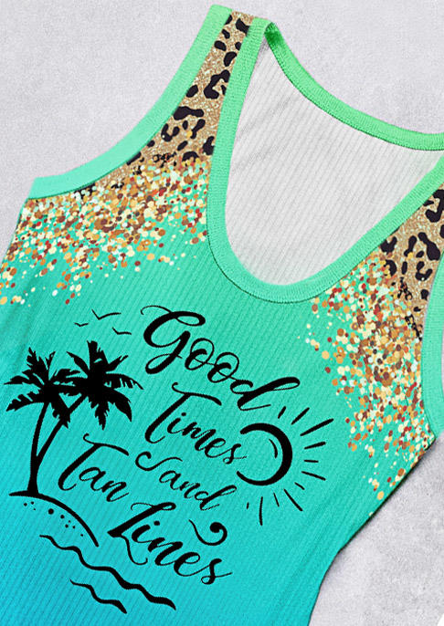 Good Times And Tan Lines Leopard Gradient Coconut Tree Tank