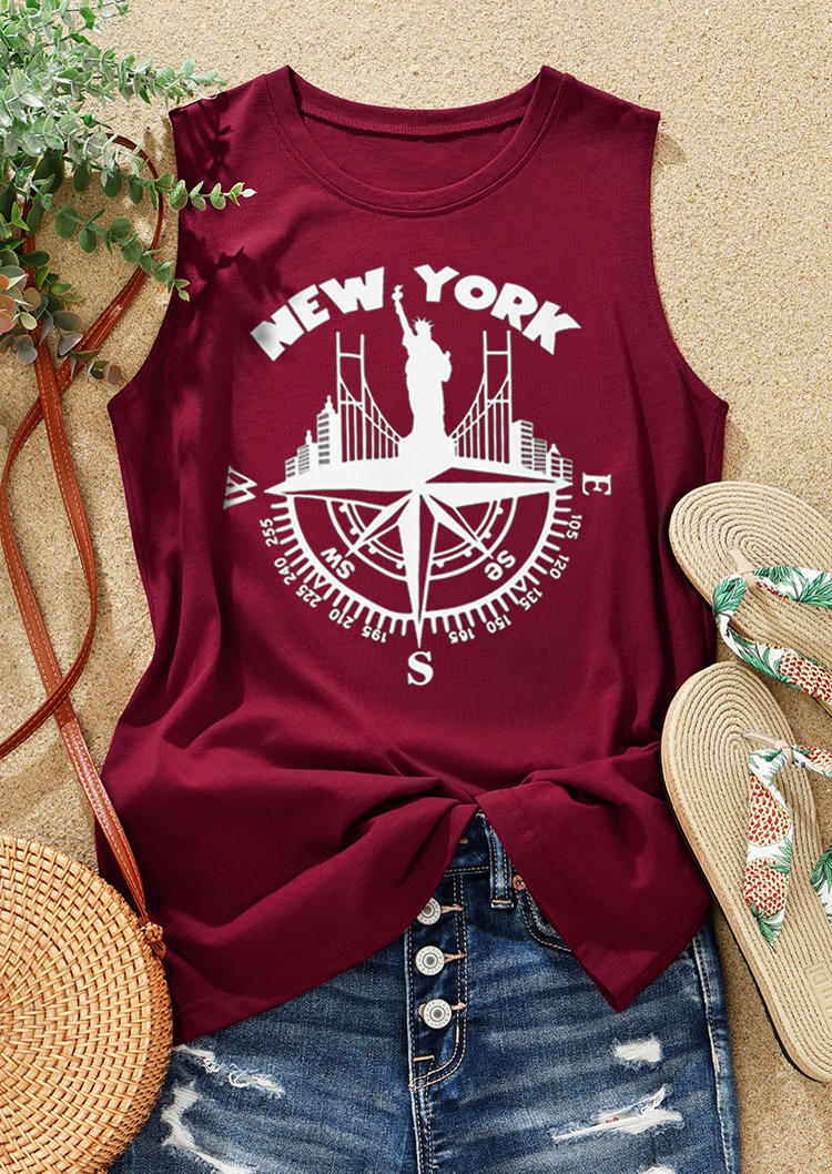 

Tank Tops New York Statue Of Liberty Compass Tank Top - Burgundy in Red. Size: L