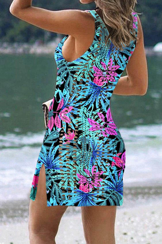 

Cover Ups Floral Hollow Out Slit Crochet Cover Up Dress in Multicolor. Size