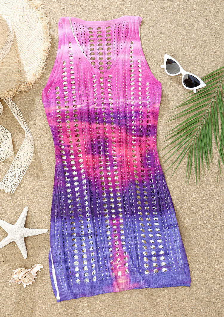 

Cover Ups Gradient Hollow Out Slit Crochet Cover Up Dress in Multicolor. Size