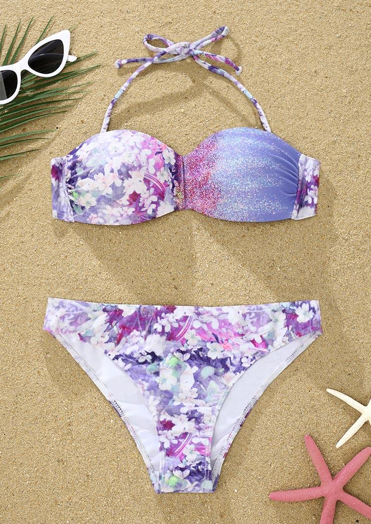 

Bikini Sets Ditsy Floral Halter Tie Bikini Set in Multicolor. Size: L,M,,XL